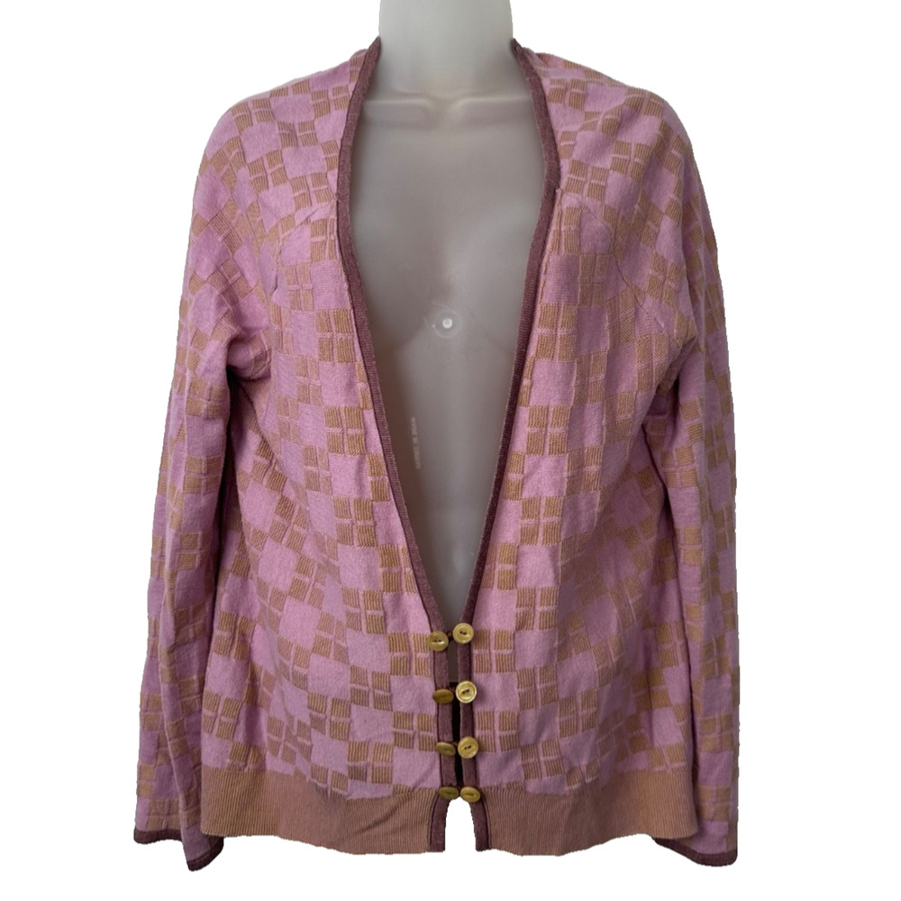 Anthropologie Sweater HWR Monogram Cardigan Womens L Plaid Cashmere Blend A22